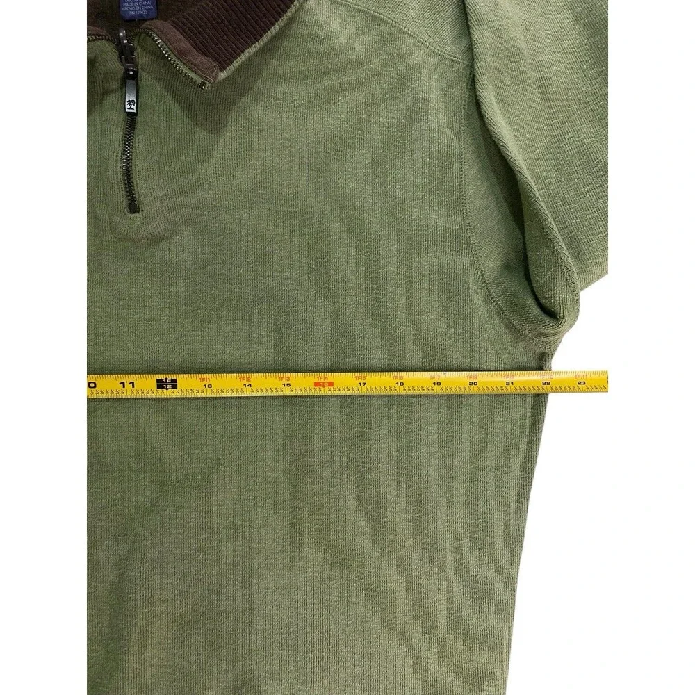 Alan Flusser Mens XL Reversible 1/4 Zip Pullover Sweater Green Brown Cotton